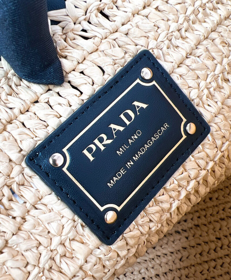 Prada Medium Crochet And Leather Tote Bag 1BG499 Apricot